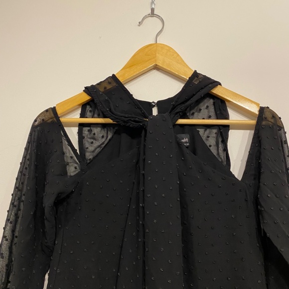 Bardot Swiss Dot Black Cold Shoulder Top - Picture 6 of 7